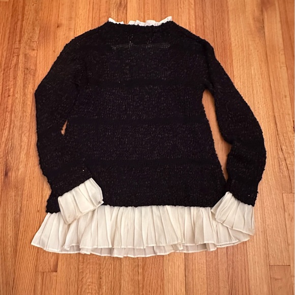 RYU Black & Cream Semi Sheer Open Knit Ruffled Peplum Blouse Shirt Sz S/M # - Picture 11 of 14